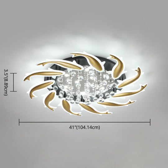 Contemporary Crystal Ceiling Light Fixture Spiral Flush Design For Bedrooms