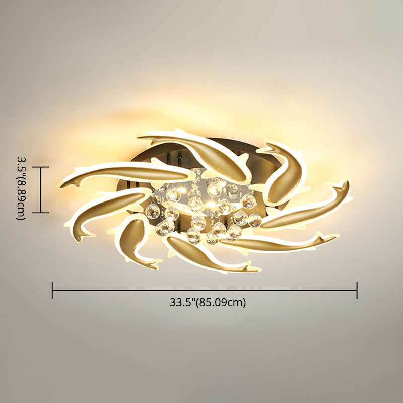 Contemporary Crystal Ceiling Light Fixture Spiral Flush Design For Bedrooms