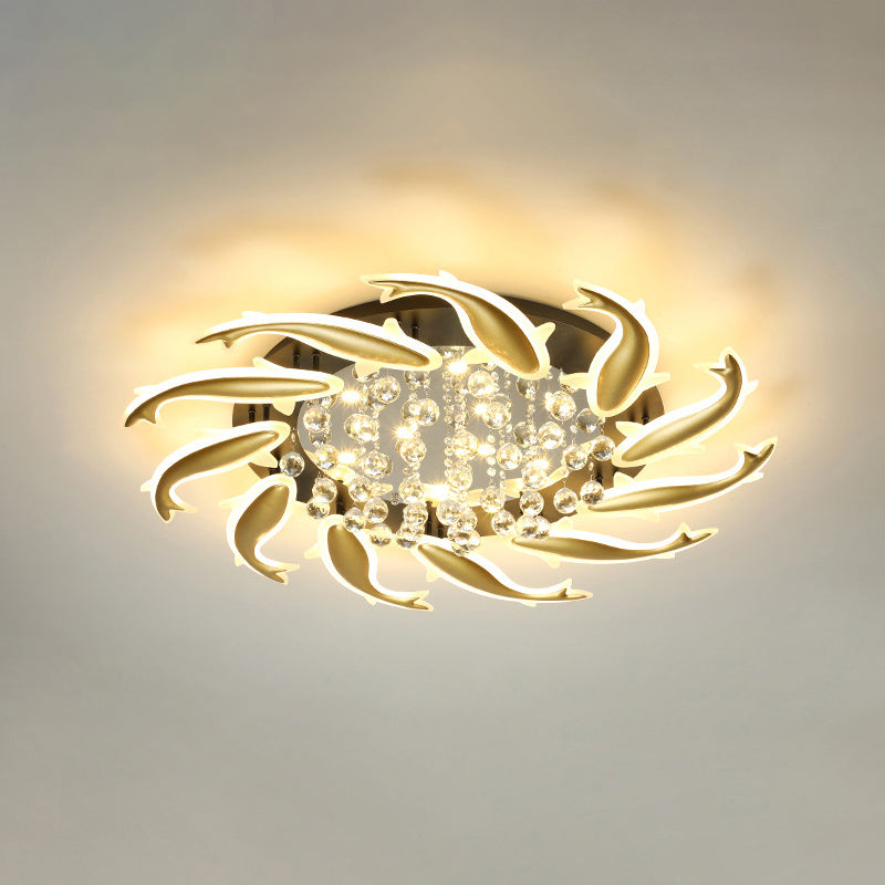 Contemporary Crystal Ceiling Light Fixture Spiral Flush Design For Bedrooms 11 / Brass Remote