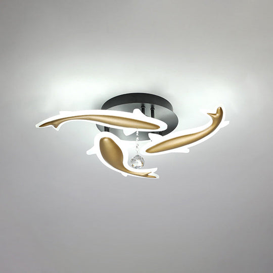 Contemporary Crystal Ceiling Light Fixture Spiral Flush Design For Bedrooms 3 / Brass White