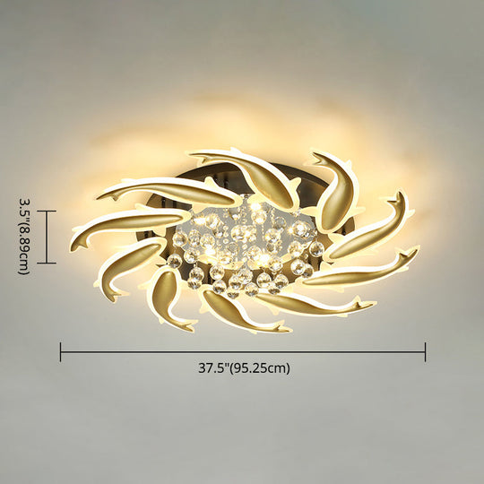 Contemporary Crystal Ceiling Light Fixture Spiral Flush Design For Bedrooms