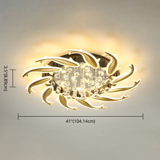 Contemporary Crystal Ceiling Light Fixture Spiral Flush Design For Bedrooms