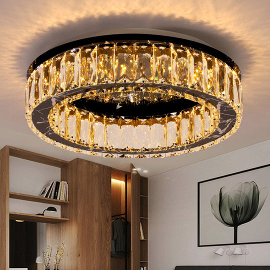 Contemporary Crystal Round Flush Mount Ceiling Light Black / 16