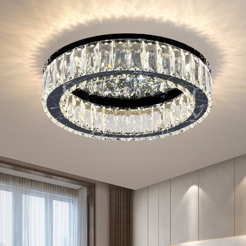 Contemporary Crystal Round Flush Mount Ceiling Light Black / 19.5