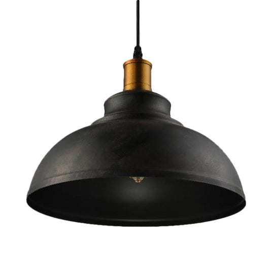 Adjustable Cord Black/White Retro Metal Dome Shade Ceiling Pendant - 1 Bulb Hanging Fixture in 12"/14"/16" W