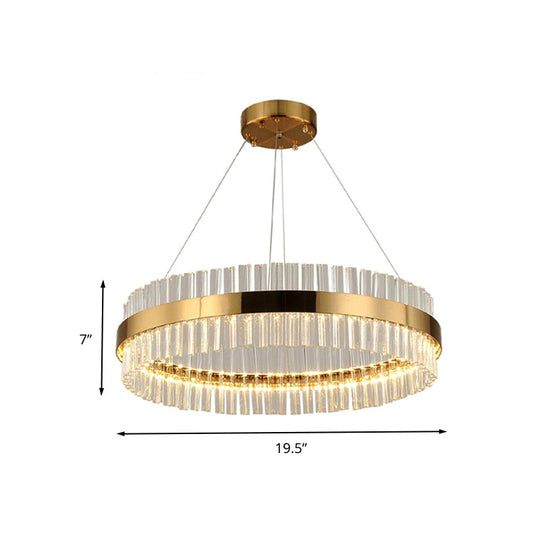 Postmodern Crystal Rod Gold Led Chandelier Light - Circular Ceiling Hanging Fixture Multiple Width