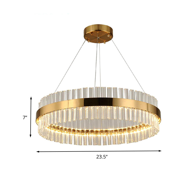 Postmodern Crystal Rod Gold Led Chandelier Light - Circular Ceiling Hanging Fixture Multiple Width