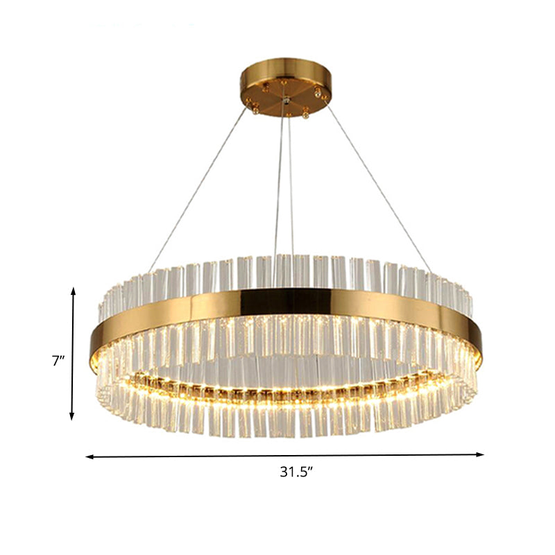 Postmodern Crystal Rod Gold Led Chandelier Light - Circular Ceiling Hanging Fixture Multiple Width