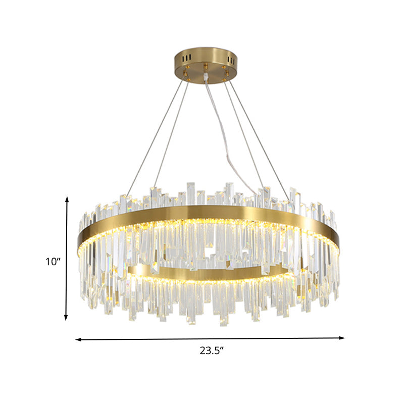 Gold Circle Led Chandelier Lamp - Postmodern Crystal Block Multiple Sizes Available