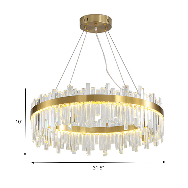 Gold Circle Led Chandelier Lamp - Postmodern Crystal Block Multiple Sizes Available