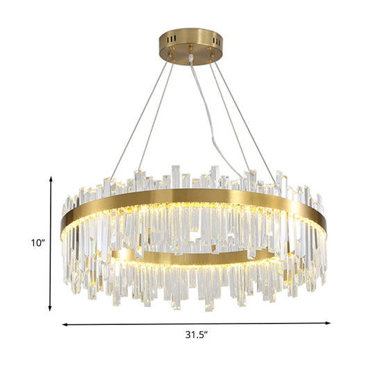 Gold Circle Led Chandelier Lamp - Postmodern Crystal Block Multiple Sizes Available