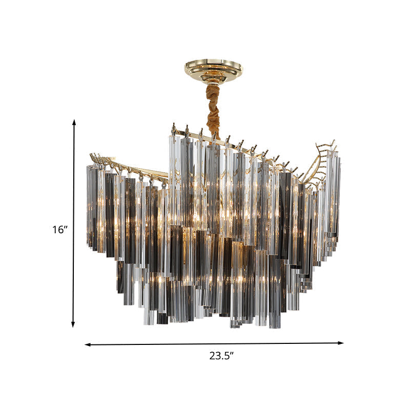 Smoke Gray Postmodern Spiral Chandelier With Crystal Rod - 5/10 Head Living Room Hanging Lamp