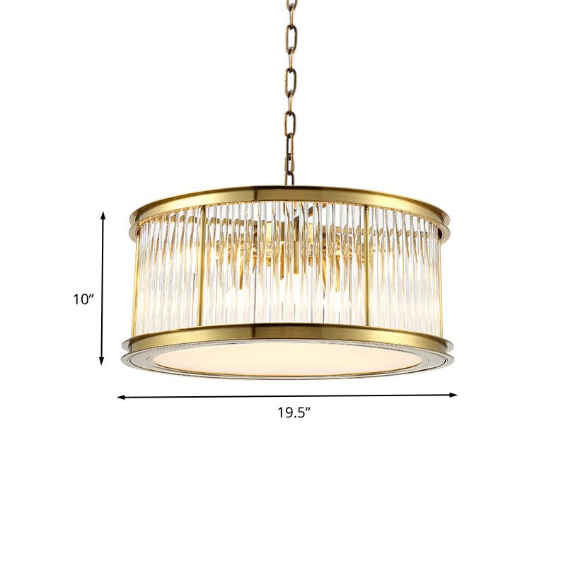 Modern Crystal Drum Chandelier - 6-Light Black/Brass Hanging Light Fixture For Living Room