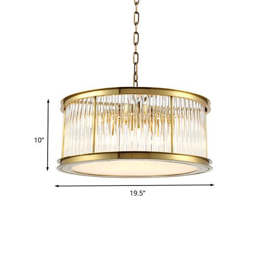 Modern Crystal Drum Chandelier - 6-Light Black/Brass Hanging Light Fixture For Living Room