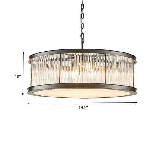 Modern Crystal Drum Chandelier - 6-Light Black/Brass Hanging Light Fixture For Living Room