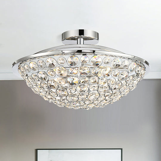 Modern Luxury Crystal Bead Bowl Semi Flushmount Light Fixture in Polished Chrome - 4 Lights