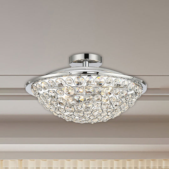 Luminaire semi-encastré de luxe moderne en forme de bol de perles de cristal en chrome poli - 4 lumières