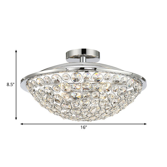 Luminaire semi-encastré de luxe moderne en forme de bol de perles de cristal en chrome poli - 4 lumières