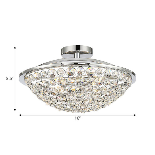 Modern Luxury Crystal Bead Bowl Semi Flushmount Light Fixture In Polished Chrome - 4 Lights