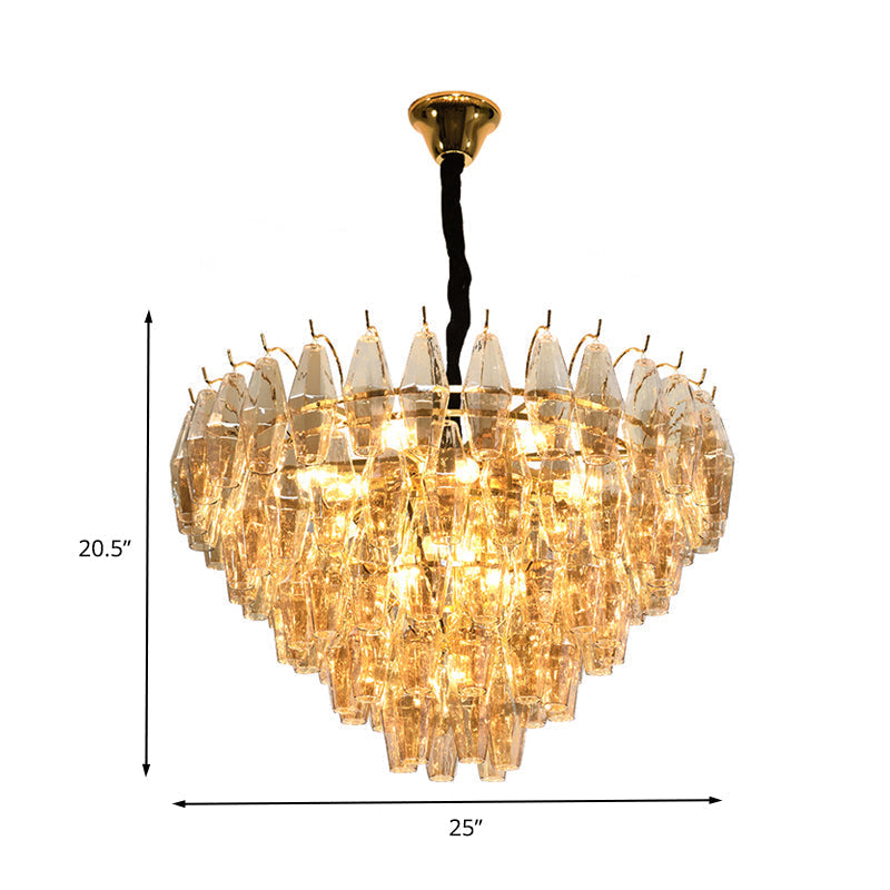 Modern Amber Glass Cone Hanging Ceiling Light With 7/9 Heads - Perfect Chandelier For Living Room