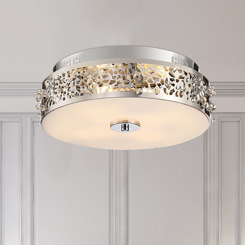 Plafonnier à tambour métallique avec accents en cristal - Plafonnier contemporain à 4 lampes