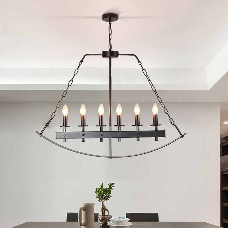 Metal Black Island Lighting: Exposed Bulb 6-Light Ceiling Pendant For Dining Room - Classical Design