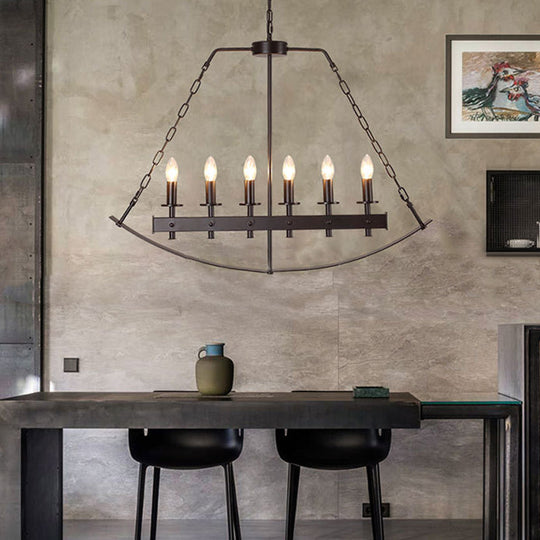 Metal Black Island Lighting: Exposed Bulb 6-Light Ceiling Pendant For Dining Room - Classical Design