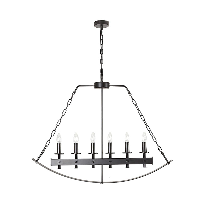 Metal Black Island Lighting: Exposed Bulb 6-Light Ceiling Pendant For Dining Room - Classical Design