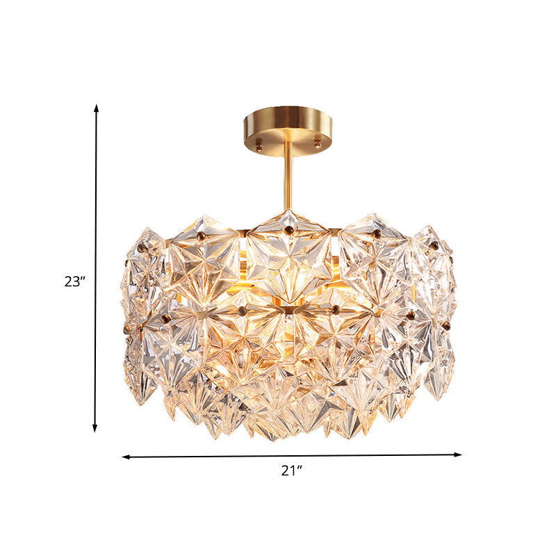 Hexagonal Gold Crystal Hanging Lamp Kit - Postmodern Ceiling Light (8/9 Heads)