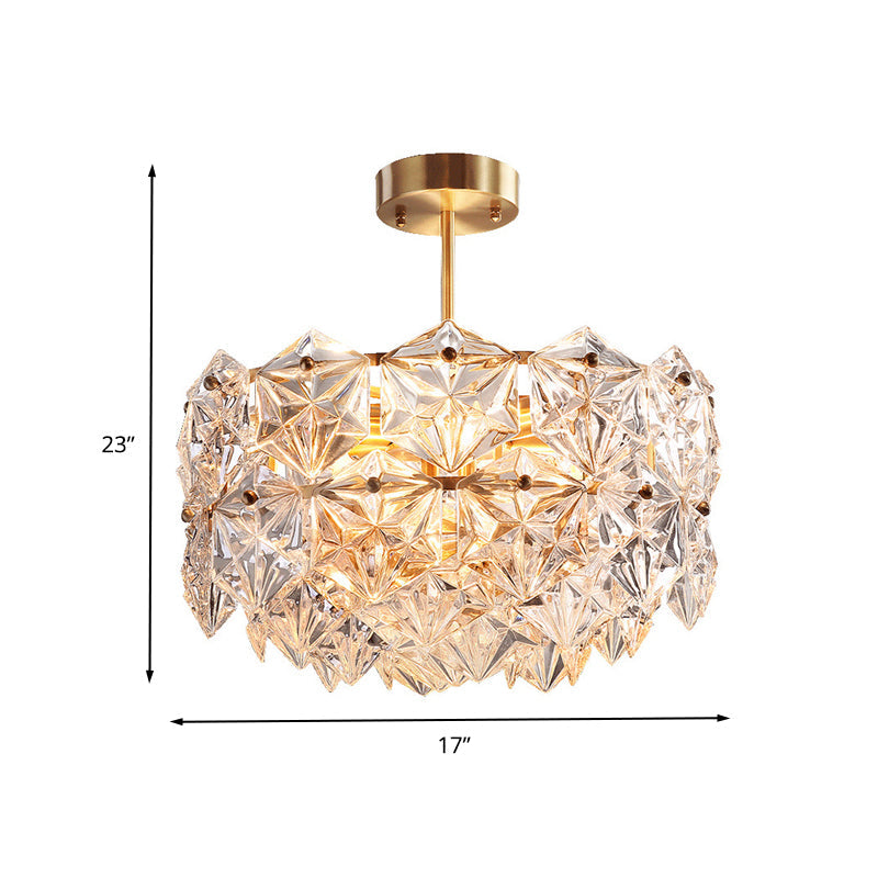 Hexagonal Gold Crystal Hanging Lamp Kit - Postmodern Ceiling Light (8/9 Heads)