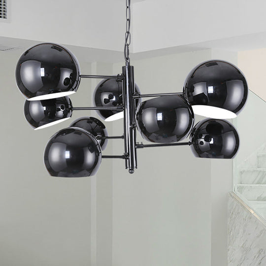 Black Iron Globe Chandelier with 8-Light LED Pendant for Office Space