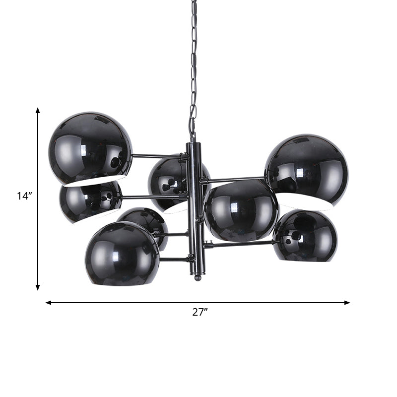 Black Iron Globe Chandelier with 8-Light LED Pendant for Office Space