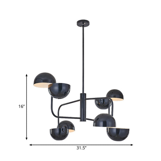 Modern Black Led Chandelier Light - 8-Head Office Pendant With Iron Dome Shade