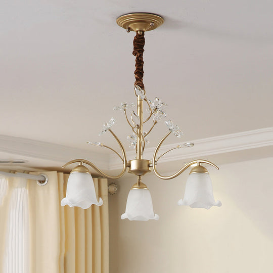 Gold Scalloped Chandelier Pendant Light With Crystal Accents - 3/6/8-Light Ruffle Glass Fixture