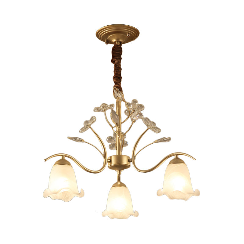 Gold Scalloped Chandelier Pendant Light With Crystal Accents - 3/6/8-Light Ruffle Glass Fixture