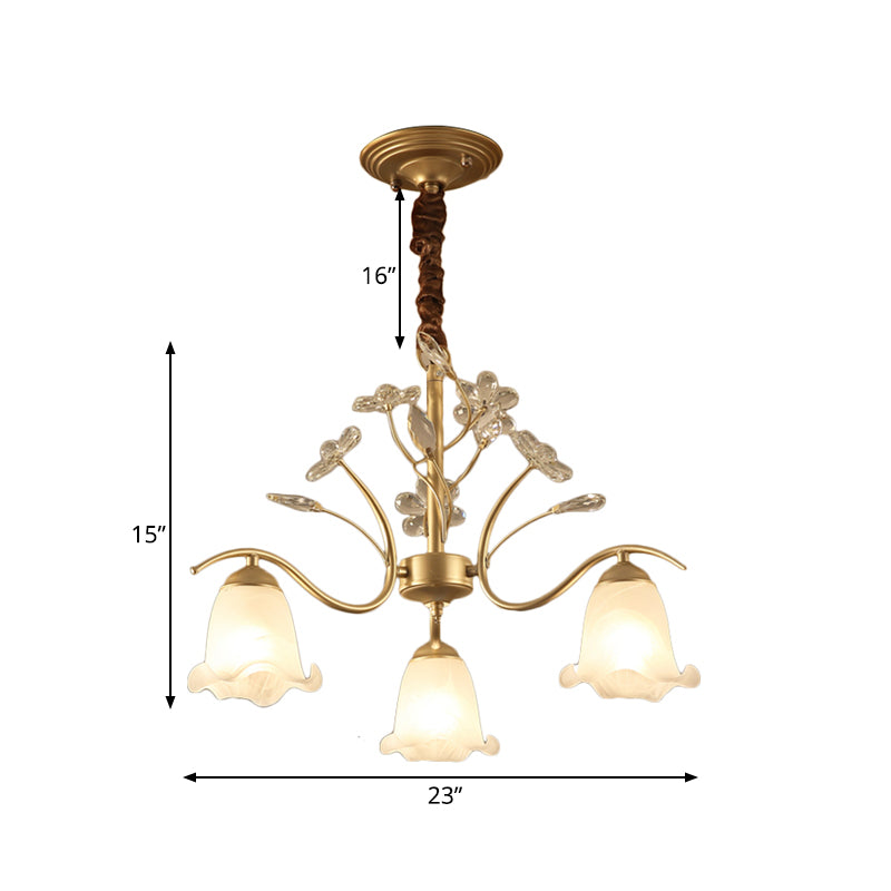 Gold Scalloped Chandelier Pendant Light With Crystal Accents - 3/6/8-Light Ruffle Glass Fixture