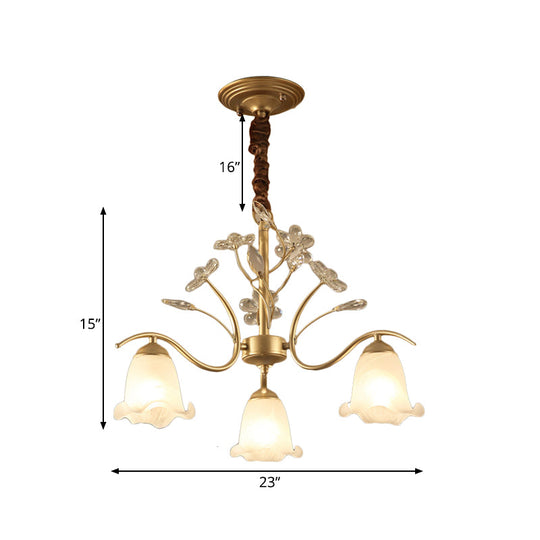 Gold Scalloped Chandelier Pendant Light With Crystal Accents - 3/6/8-Light Ruffle Glass Fixture