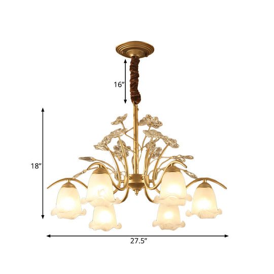 Gold Scalloped Chandelier Pendant Light With Crystal Accents - 3/6/8-Light Ruffle Glass Fixture