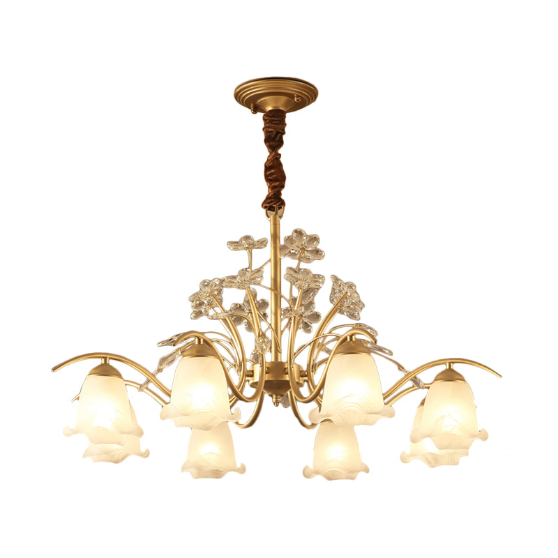 Gold Scalloped Chandelier Pendant Light With Crystal Accents - 3/6/8-Light Ruffle Glass Fixture