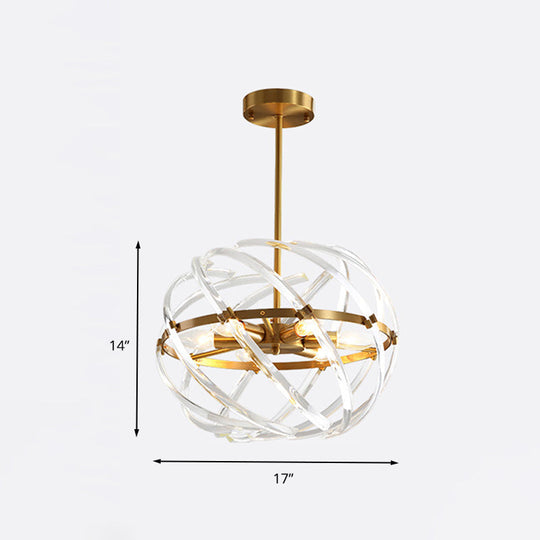 Lustre de chambre postmoderne à 6 têtes - Lampe suspendue dorée élégante avec abat-jour en cristal incurvé