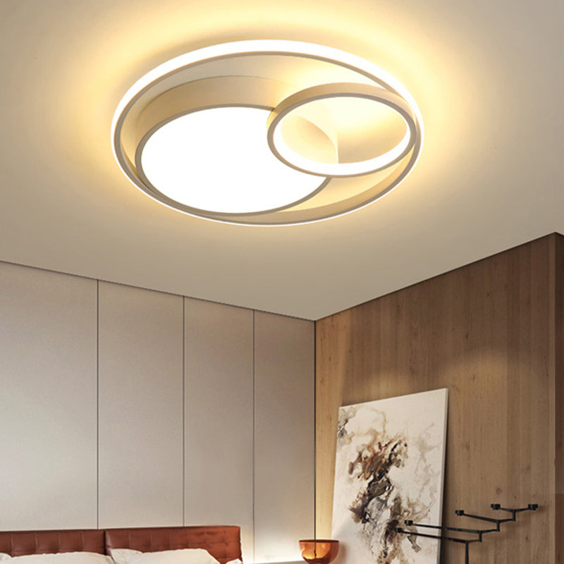 Modern Acrylic Ring Flushmount LED Ceiling Light in Gray/White/Black with Warm/White/3 Color Lighting"