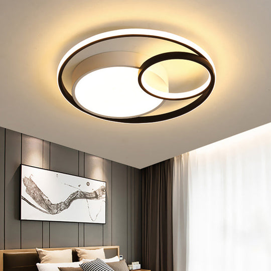 Modern Acrylic Ring Flushmount LED Ceiling Light in Gray/White/Black with Warm/White/3 Color Lighting"