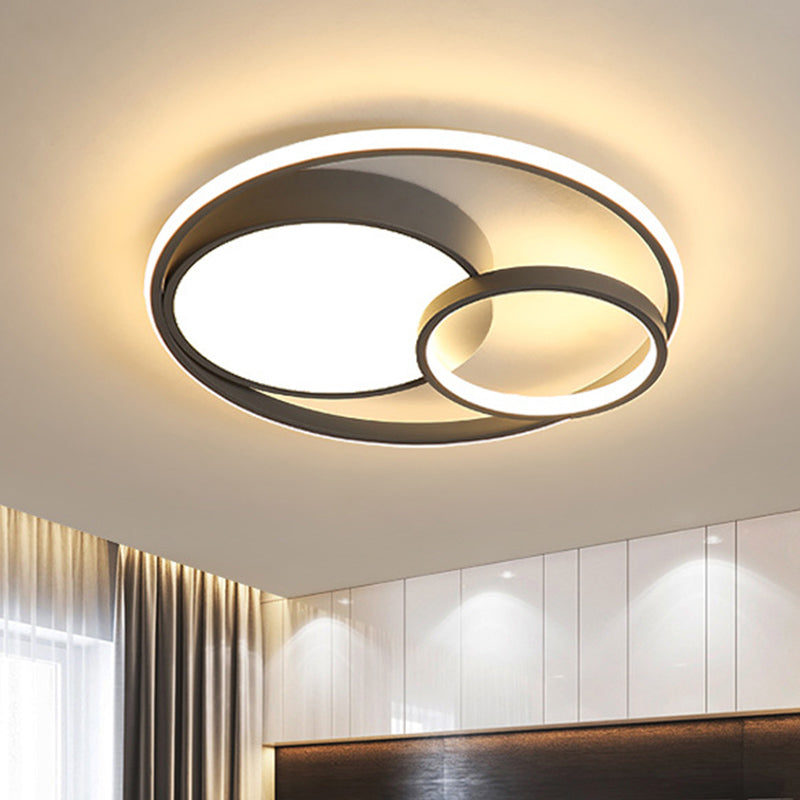 Modern Acrylic Ring Flushmount LED Ceiling Light in Gray/White/Black with Warm/White/3 Color Lighting"