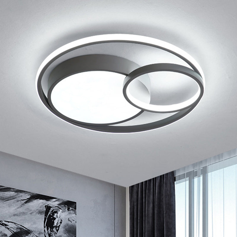 Modern Acrylic Ring Flushmount LED Ceiling Light in Gray/White/Black with Warm/White/3 Color Lighting"