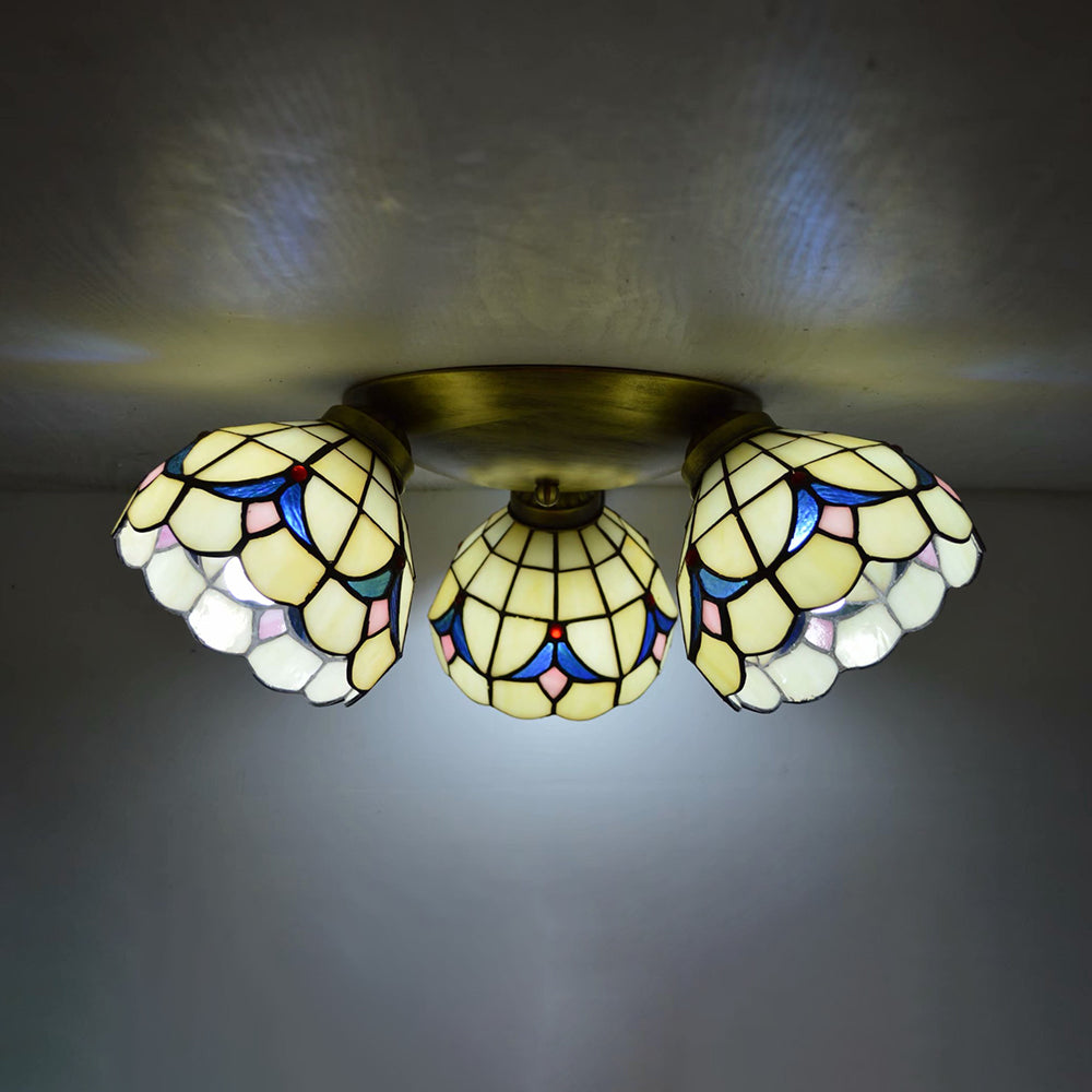 Retro Style Stained Glass Geometric Ceiling Light With Prismatic/Swallow-Tail/House/Dome/Bell Shape