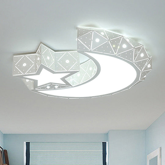 18/23.5 Wide Stars Moon Flush Mount Light Modern Acrylic Led White Ceiling In White/3 Color / 18