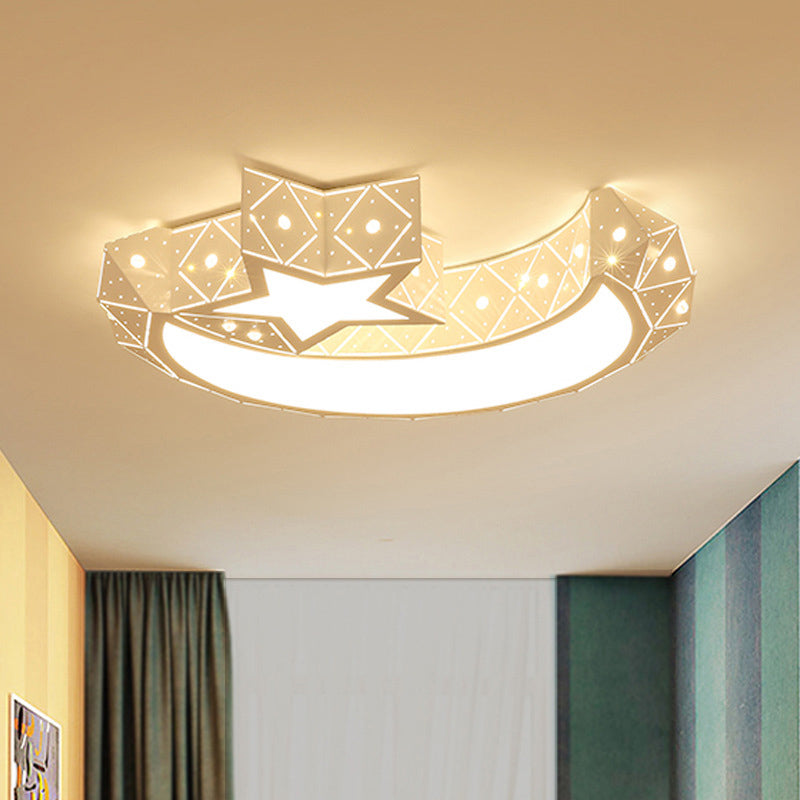 18/23.5 Wide Stars Moon Flush Mount Light Modern Acrylic Led White Ceiling In White/3 Color / 18 3