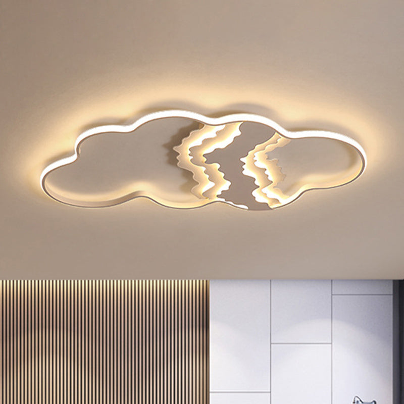 Modern Metal Led Cloud Flush Mount Fixture In White With Warm/White Light For Living Room Lighting /