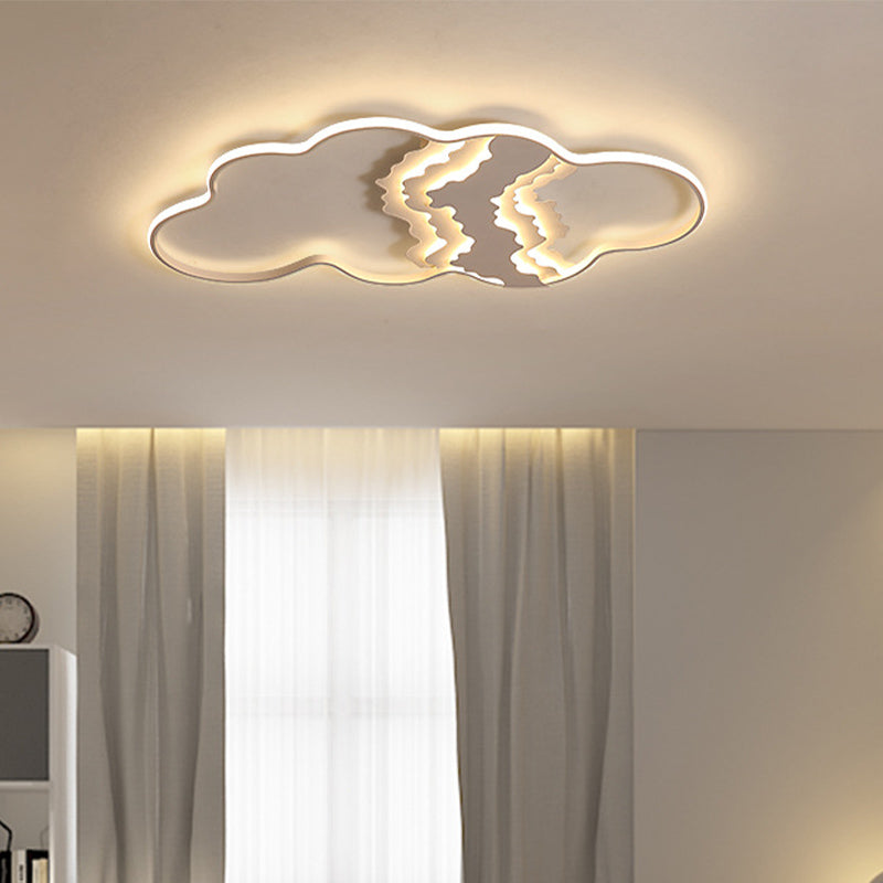 Modern Metal Led Cloud Flush Mount Fixture In White With Warm/White Light For Living Room Lighting