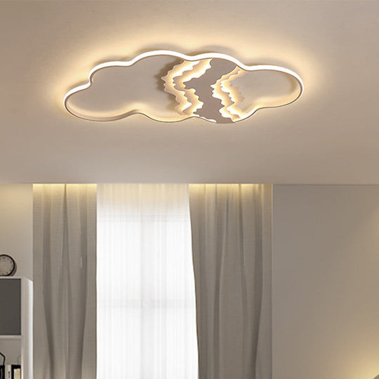 Modern Metal Led Cloud Flush Mount Fixture In White With Warm/White Light For Living Room Lighting